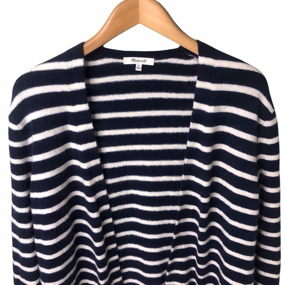 Madewell Cozy Walker Striped Cardigan Open Front Navy Blue White Size XS M0706 - Picture 4 of 11